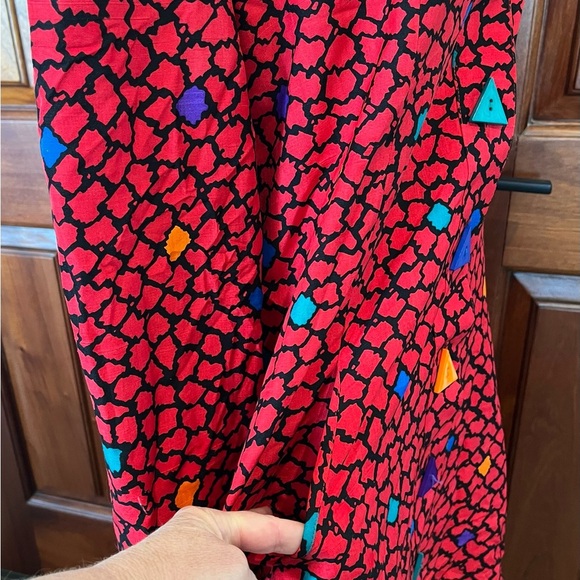 Vintage Anne Crimmins for UMI Collections Triangles Buttons Red Silk Dress Sz 14 - Picture 3 of 12